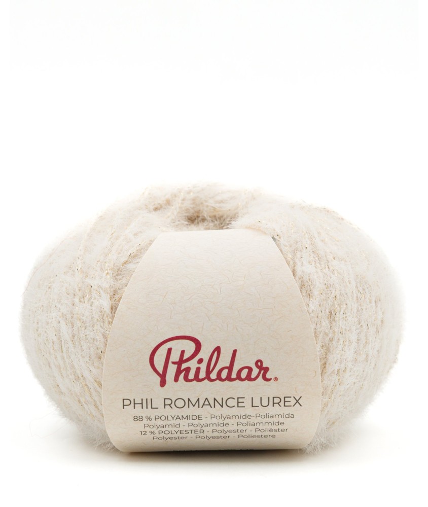 Pelote Phil Romance Lurex Phildar coloris Ecru sur fond blanc