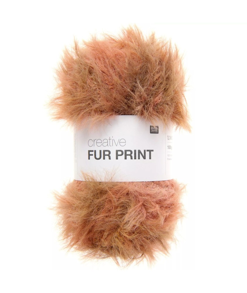 Fil fourrure Rico Design Creative Fur Print coloris 01 Bruns Naturels - pelote sur fond blanc