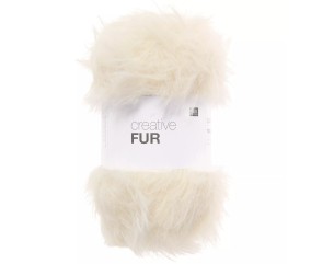Fil fourrure Rico Design Creative Fur coloris 01 Crème - pelote sur fond blanc