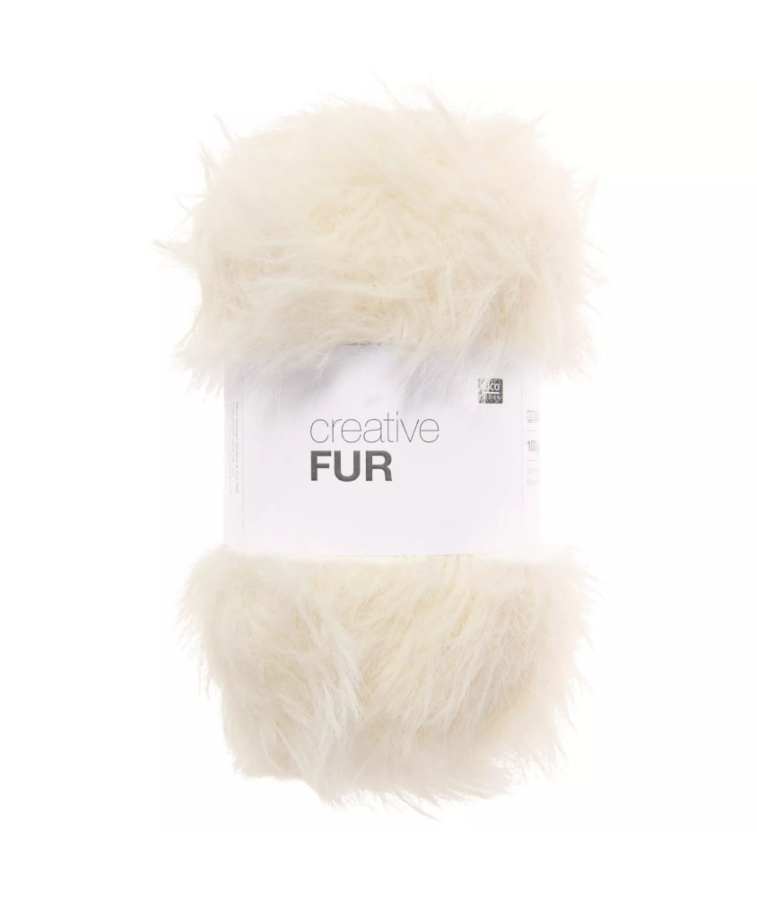 Fil fourrure Rico Design Creative Fur coloris 01 Crème - pelote sur fond blanc