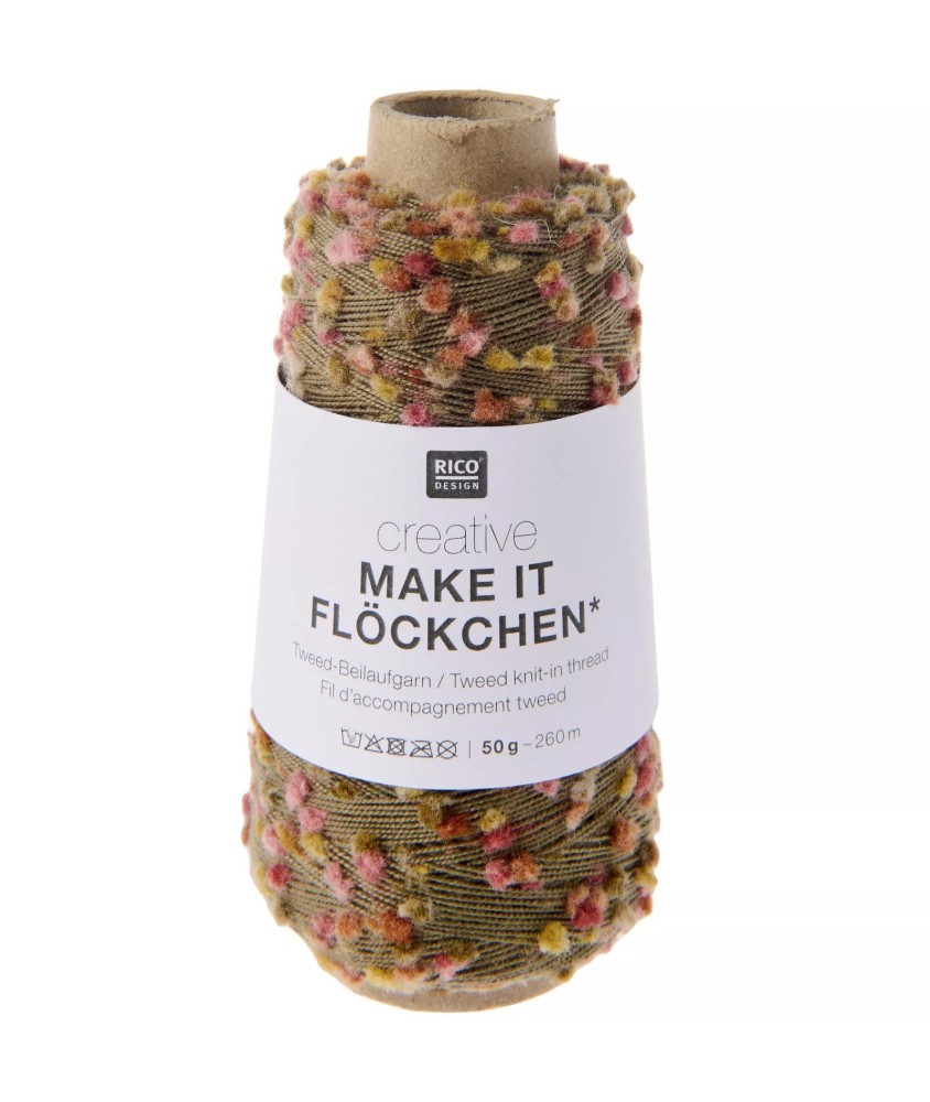 Fil fantaisie Rico Design Creative Make It Flöckchen coloris 01 Automne - pelote sur fond blanc