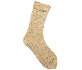 Laine chaussettes Rico Design Socks Spray Print 4 fils coloris 01 Tournesol - pelote sur fond blanc