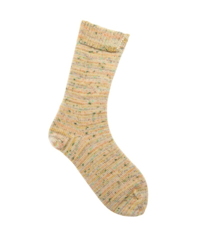 Laine chaussettes Rico Design Socks Spray Print 4 fils coloris 01 Tournesol - pelote sur fond blanc