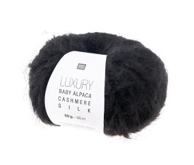Laine Rico Design Luxury Baby Alpaca Cashmere Silk coloris 07 Noir - échantillon tricoté