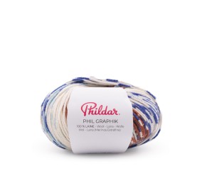 Pelote Phil Graphik Phildar coloris Imprimé Bleu - pelote avec bandeau sur fond blanc