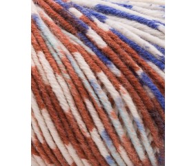 Pelote Phil Graphik Phildar Imprimé Bleu - zoom sur le fil mérinos aux contrastes bleu et terracotta