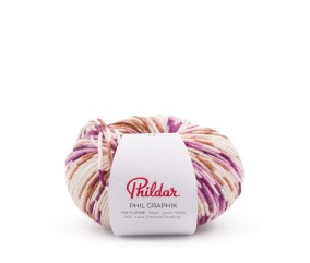 Pelote Phil Graphik Phildar coloris Imprimé Cassis - pelote avec bandeau sur fond blanc