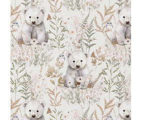 Tissu enfant coton imprimé numérique ours et fleurs des champs