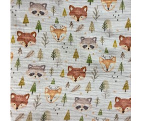 Tissu enfant double gaze de coton gaufrée renards de la forêt