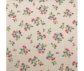 Tissu double gaze de coton gaufrée petit bouquet bordeaux
