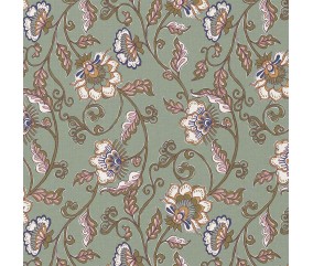 Tissu coton imprimé fleurs jacobéennes vert sauge