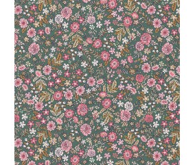 Tissu coton imprimé fleurs roses fond sauge