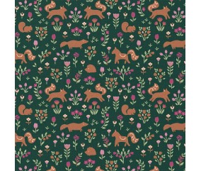 Tissu enfant coton imprimé renards et écureuils