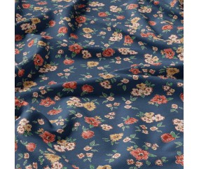 Tissu viscose imprimé fleurs fond marine
