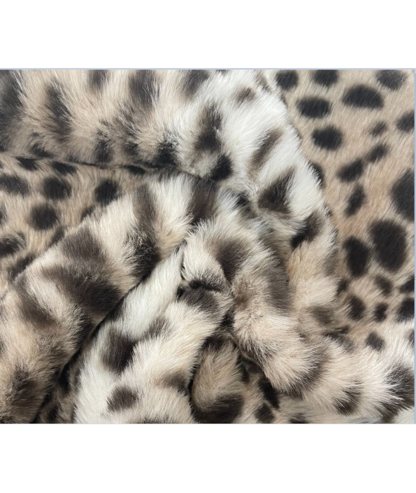 Tissu molletonné imprimé guépard galet et marron - vue du tissu