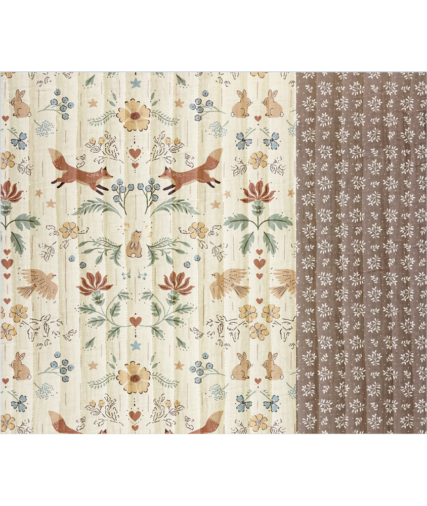 Tissu matelassé folklorique garina et meesya blanc châtaigne - vue du tissu