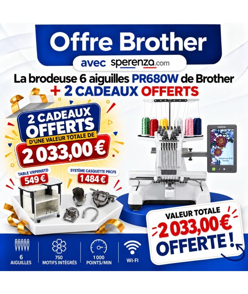 Machine à Broder Semi-Professionnelle Brother PR680W table de rangement avec système à casquette