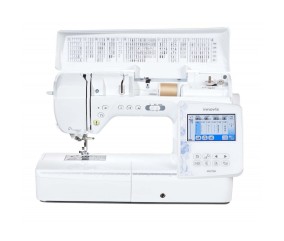 Brother NV2700 capot ouvert : tableau des 291 points et espace de travail de 21 cm