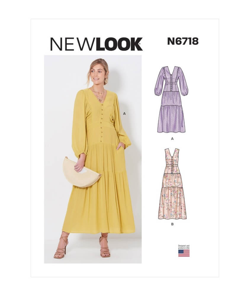 Patron New Look 6718 - Robe longue décolleté V - pochette recto