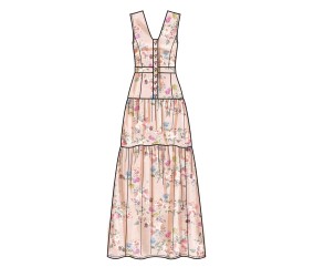 Patron New Look 6718 - Robe longue décolleté V - illustration de la variante fleurie
