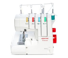 Surjeteuse VERITAS Simone vue de face, 4 fils et molettes de tension à code couleur