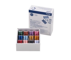 Coffret de fils à broder Brother ETS12N – 12 couleurs brillantes – Fil polyester 1000 m
