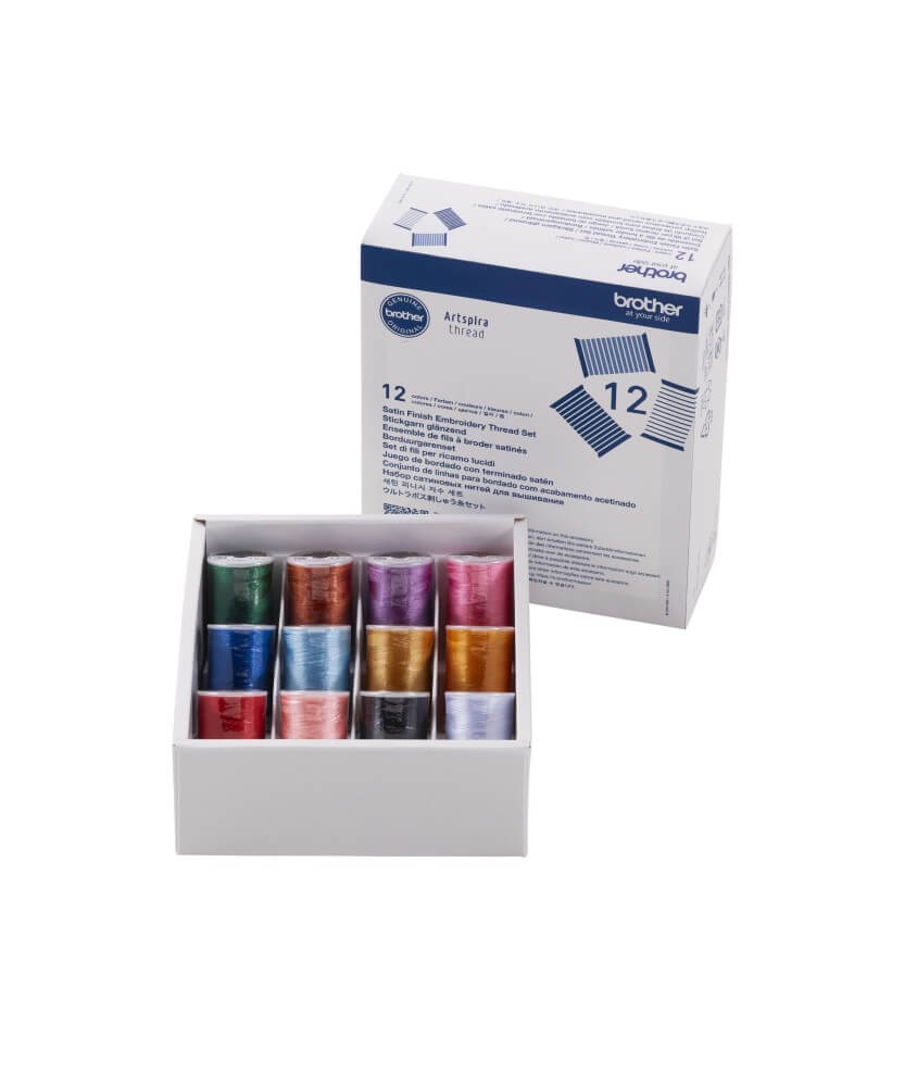 Coffret de fils à broder Brother ETS12N – 12 couleurs brillantes – Fil polyester 1000 m