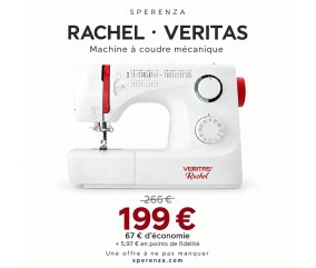 Machine à coudre mécanique VERITAS Rachel vue de face, 32 points et boutonnière automatique