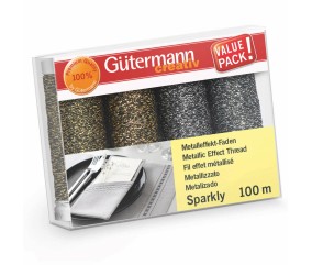 Coffret 4 bobines de fil métallisé Sparkly Gütermann - assortiment argent et or