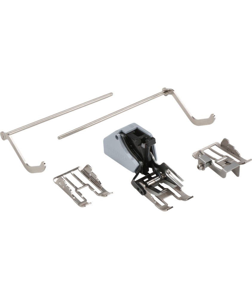Pied transporteur N°50W Bernina - le pied, ses 3 semelles et ses 2 guides réglables