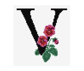 Grille point de croix Lettre V alphabet floral DMC