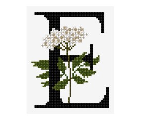 Grille point de croix Lettre E alphabet floral DMC