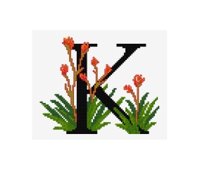 Grille point de croix Lettre K alphabet floral DMC