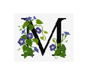Grille point de croix Lettre M alphabet floral DMC