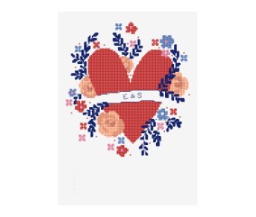 Grille point de croix Coeur floral DMC - modèle à télécharger