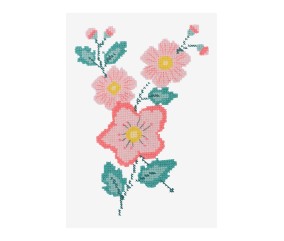 Grille point de croix Fleurs roses et feuillage DMC