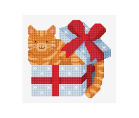 Grille point de croix Chat dans sa boîte de Noël DMC