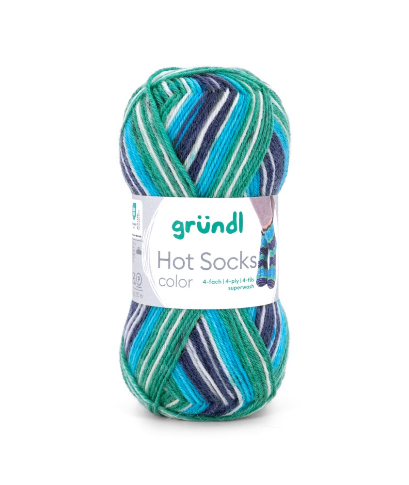 Laine à chaussettes Hot Socks color Gründl - pelote 50 g coloris 01 Pétrole Turquoise Anthracite