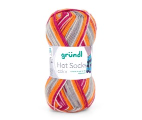 Laine à chaussettes Hot Socks color Gründl - pelote 50 g coloris 02 Magenta Potiron Gris