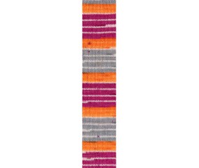 Laine à chaussettes Hot Socks color Gründl - échantillon tricoté coloris 02 Magenta Potiron Gris