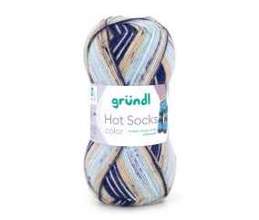 Laine à chaussettes Hot Socks color Gründl - pelote 50 g coloris 04 Bleu clair Crème Marine