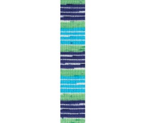 Laine à chaussettes Hot Socks color Gründl - échantillon tricoté coloris 05 Marine Turquoise Vert prairie