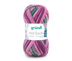 Laine à chaussettes Hot Socks color Gründl - pelote 50 g coloris 06 Vert sapin Rose Baie