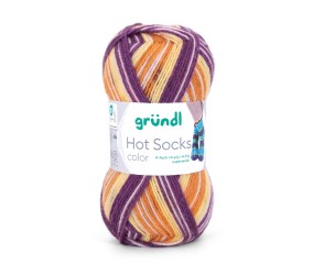 Laine à chaussettes Hot Socks color Gründl - pelote 50 g coloris 07 Mandarine Jaune maïs Prune