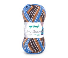 Laine à chaussettes Hot Socks color Gründl - pelote 50 g coloris 08 Bleu roi Chocolat Rouille