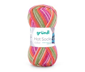 Laine à chaussettes Hot Socks color Gründl - pelote 50 g coloris 09 Vert mousse Corail Rose