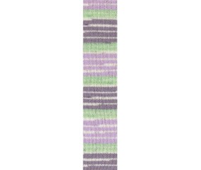 Laine à chaussettes Hot Socks color Gründl - échantillon tricoté coloris 10 Lilas Vert tilleul Gris