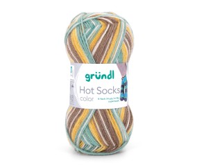 Laine à chaussettes Hot Socks color Gründl - pelote 50 g coloris 12 Bleu fumé Jaune moutarde Taupe