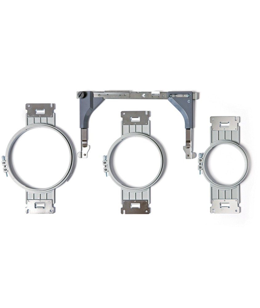 Kit cadres ronds Brother PRPRFK1 - les 3 cadres et le bras C sur fond blanc