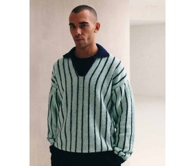 Pull homme Cameron rayé - Patron tricot Pingouin - modèle porté